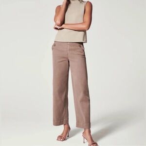SPANX Stretch Twill Wide Leg Crop Pants, taupe / cedar color, large